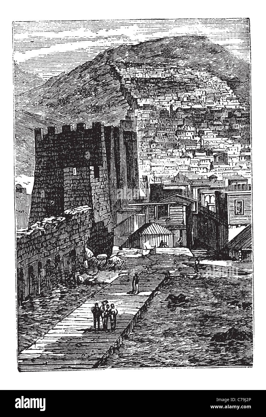 Derbent au Daghestan, Fédération de Russie, au cours des années 1890, vintage la gravure. Vieille illustration gravée de Derbent. Banque D'Images