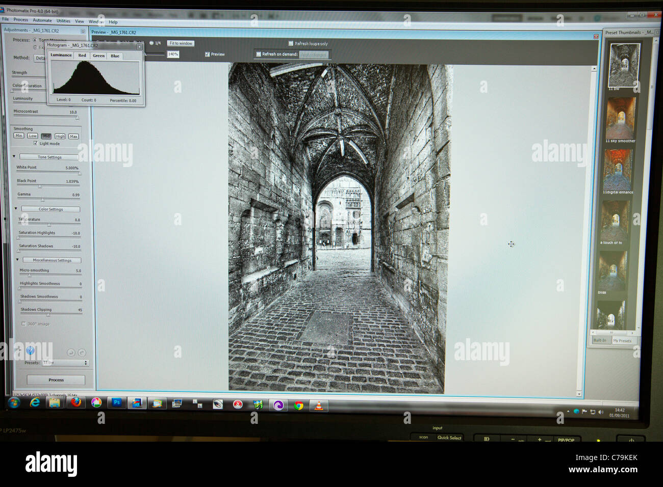 Capture d'écran de l'ordinateur de Photomatix HDR tonemapping software en action photos de traitement Banque D'Images
