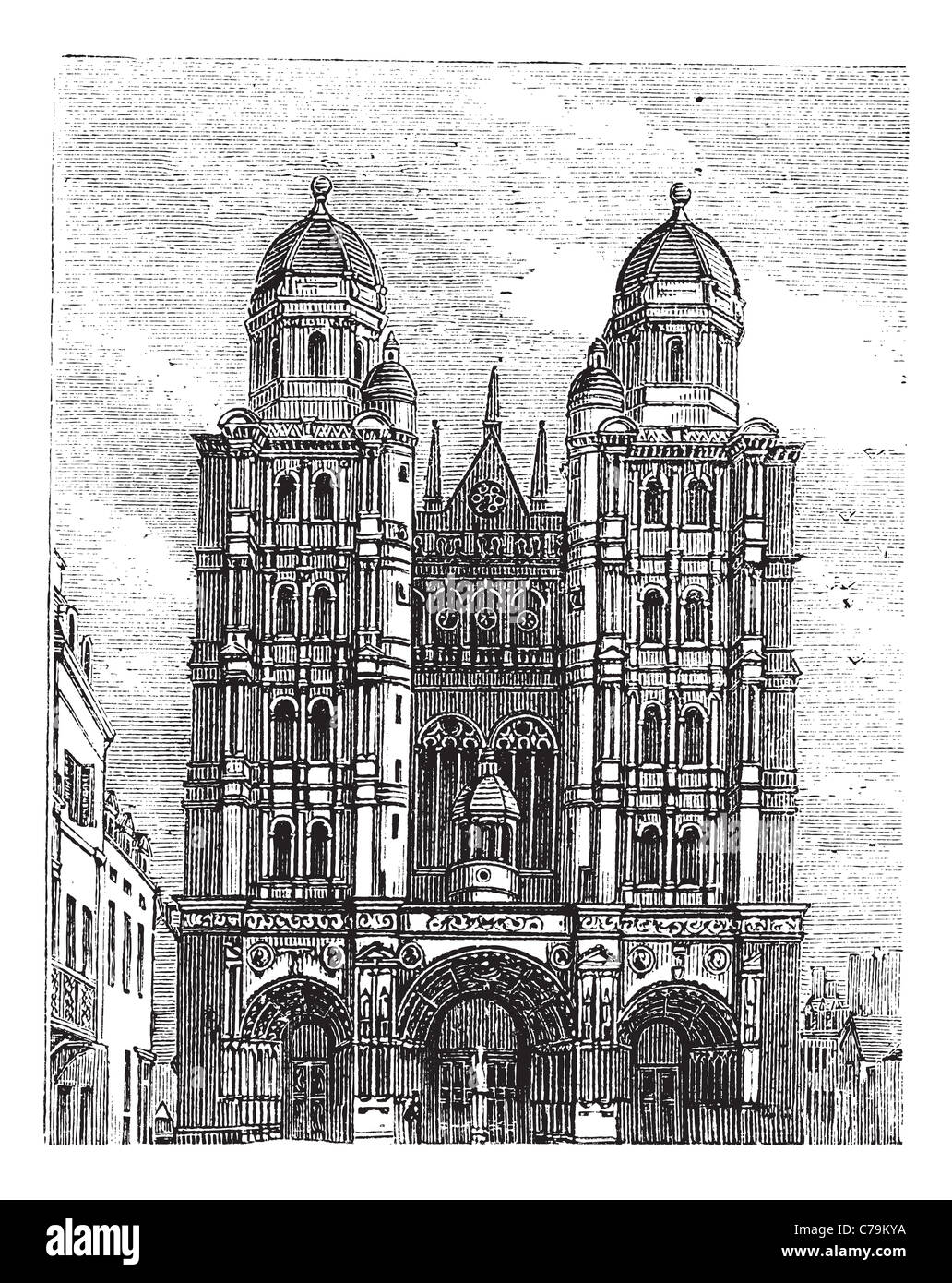 Cathédrale de Dijon en Bourgogne, France, pendant les années 1890, gravure d'époque. Vieille illustration gravée de la Cathédrale de Dijon. Banque D'Images