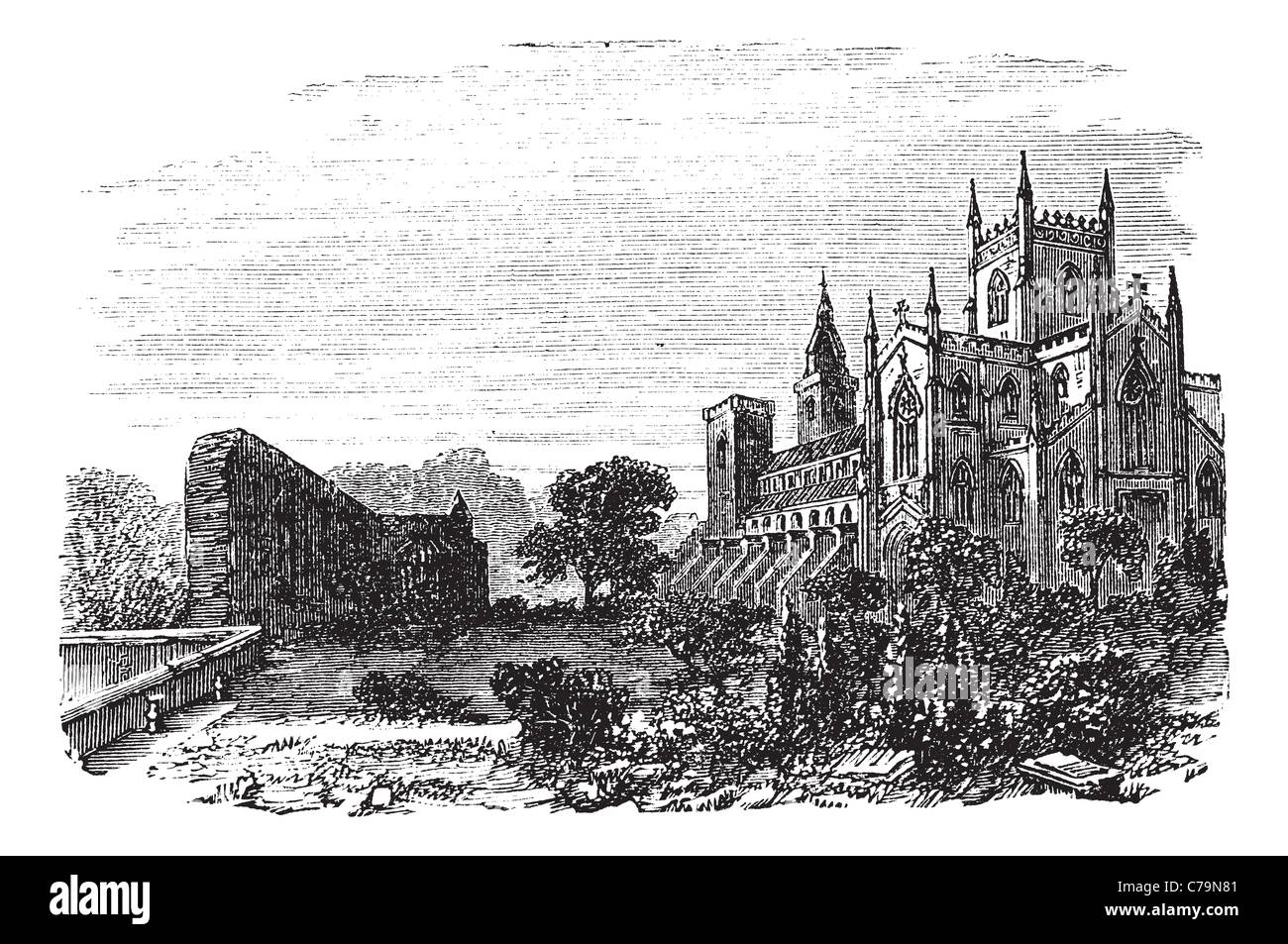 En Dunfermline Fife, en Écosse, au cours des années 1890, vintage la gravure. Vieille illustration gravée de Dunfermline. Banque D'Images