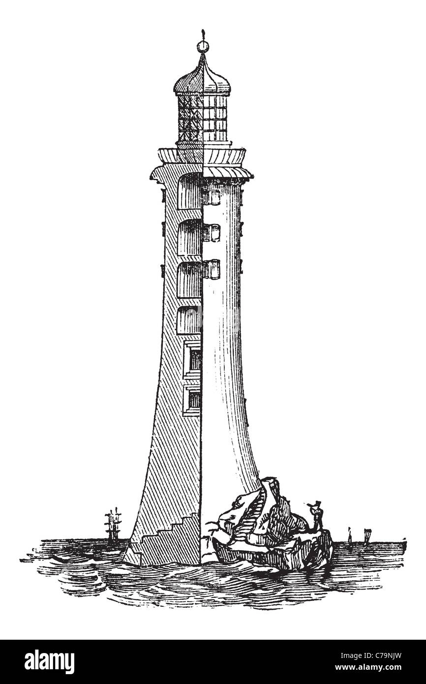 Eddystone Lighthouse, en Angleterre, Royaume-Uni, vintage engraved illustration. Encyclopédie Trousset (1886 - 1891). Banque D'Images