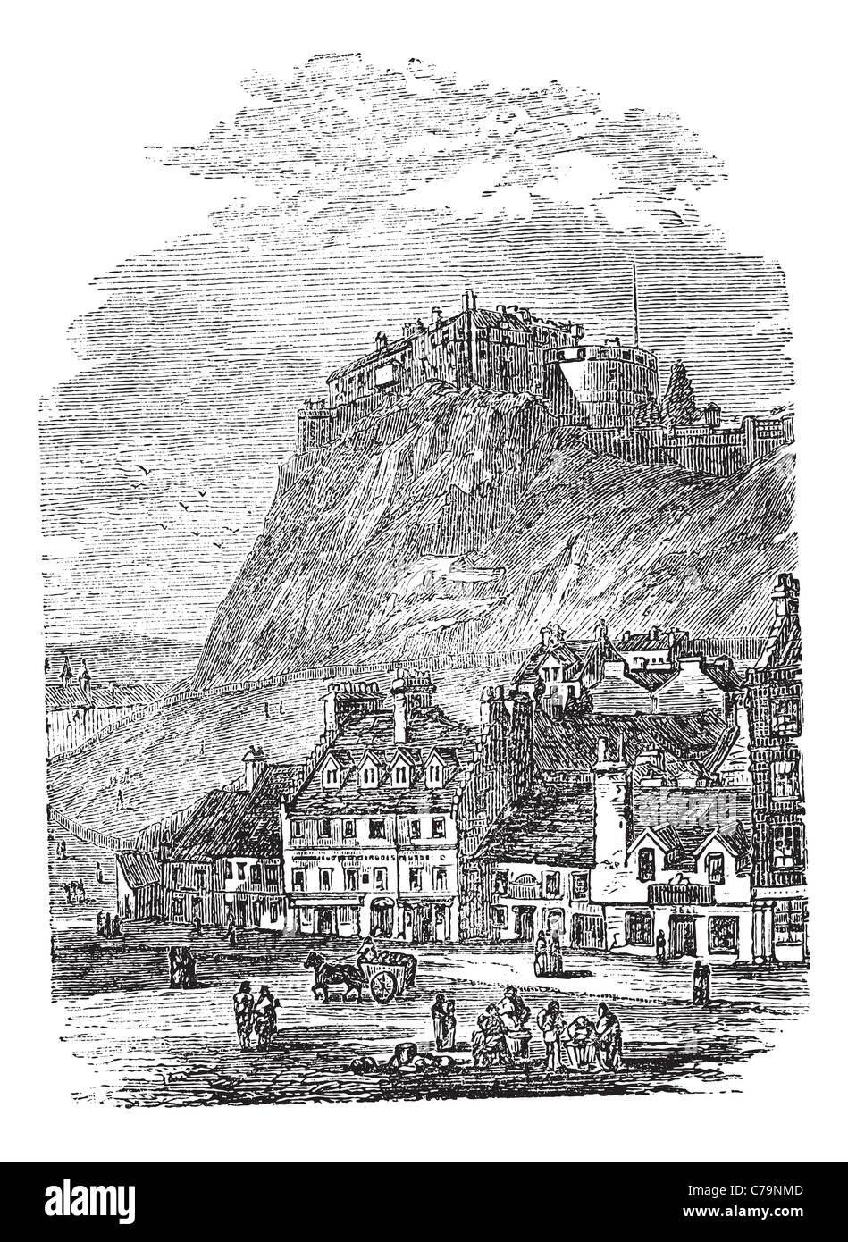 Le Château d'Édimbourg en Écosse, au cours des années 1890, vintage la gravure. Illustration gravée ancienne du Château d'Édimbourg. Banque D'Images