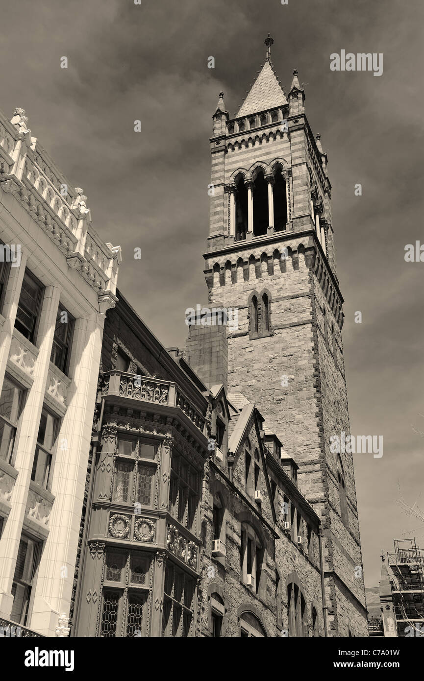 Old South Boston noir et blanc gros plan de l'Église Banque D'Images