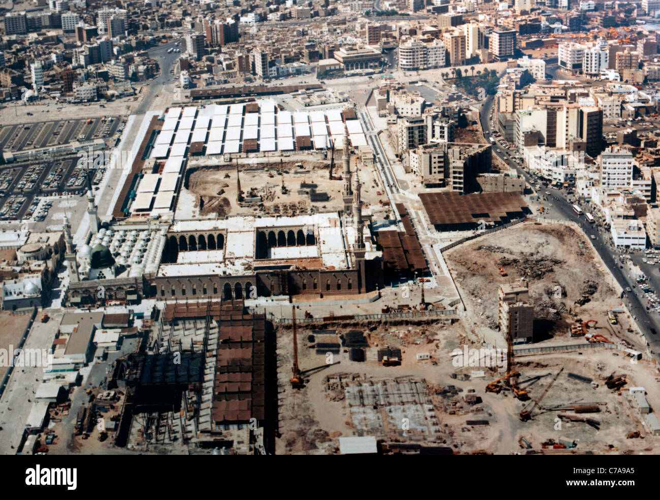 Medina Arabie Saoudite vue aérienne et Mosquée du Prophète une des plus grandes mosquées du monde Banque D'Images