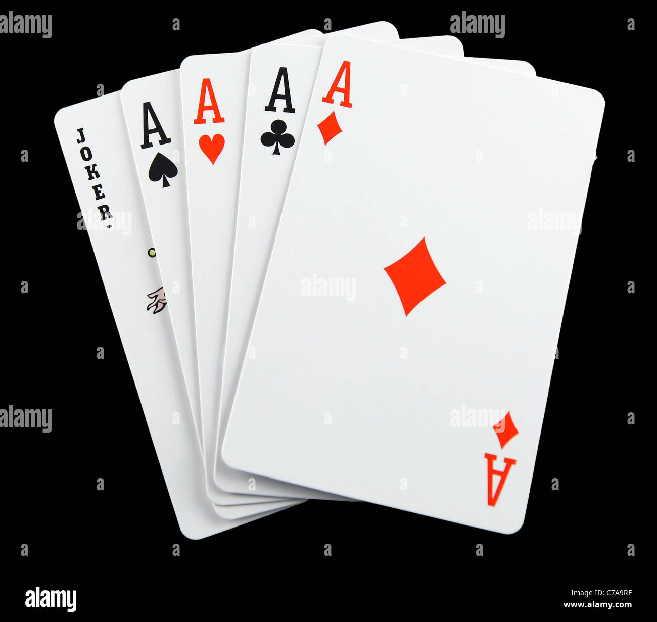 Où est la main de Poker Joker Wild avec quatre as Banque D'Images