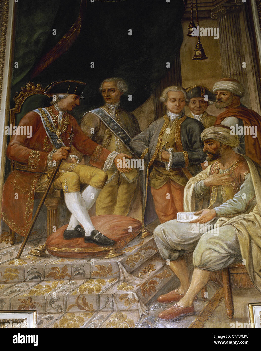 Charles III (1716-1788). Roi d'Espagne. Charles III de gratitude envers le roi du Maroc. Peinture de Pere Pau Muntanya. Banque D'Images