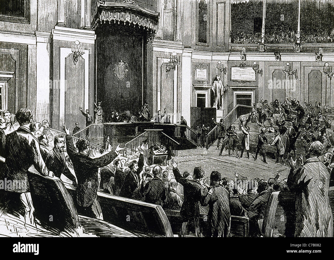 Première République Espagnole.1873 - 1874. Proclamation de la République par l'Assemblée nationale. 1873-02-11. Banque D'Images