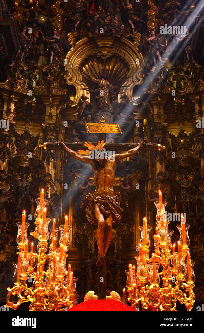 La figure de Jésus Christ à l'église El Salvador le Dimanche des Rameaux, Semana Santa, Séville, Andalousie, Espagne, Europe Banque D'Images