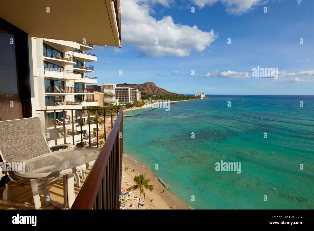 La plage de Waikiki, Honolulu, Oahu, Hawaii Banque D'Images