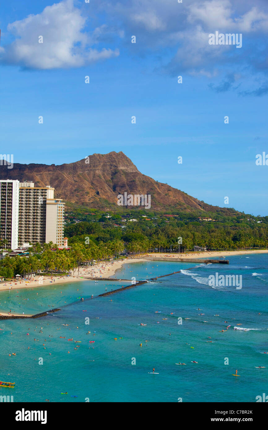 La plage de Waikiki, Honolulu, Oahu, Hawaii Banque D'Images