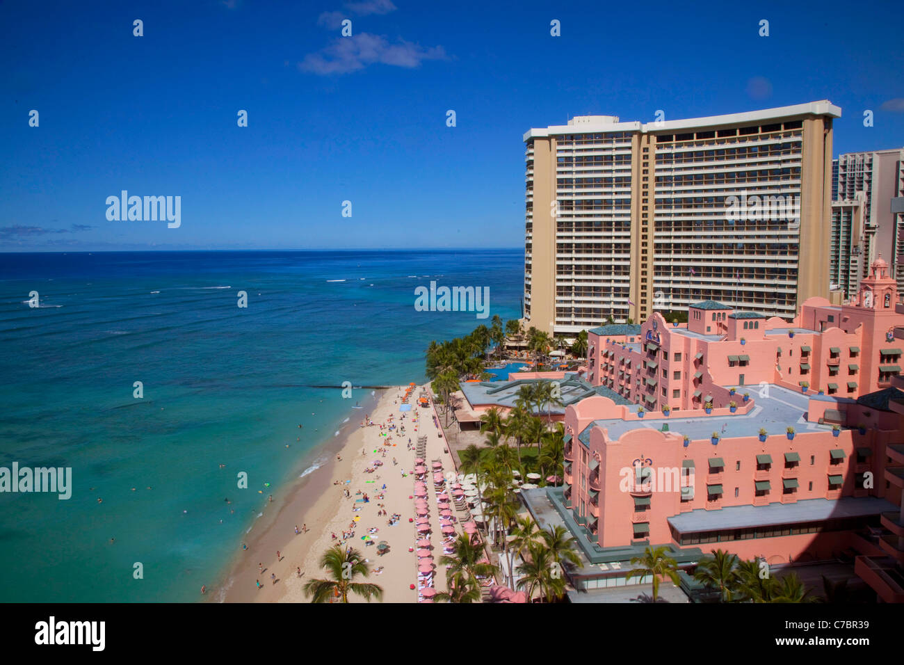 La plage de Waikiki, Honolulu, Oahu, Hawaii Banque D'Images