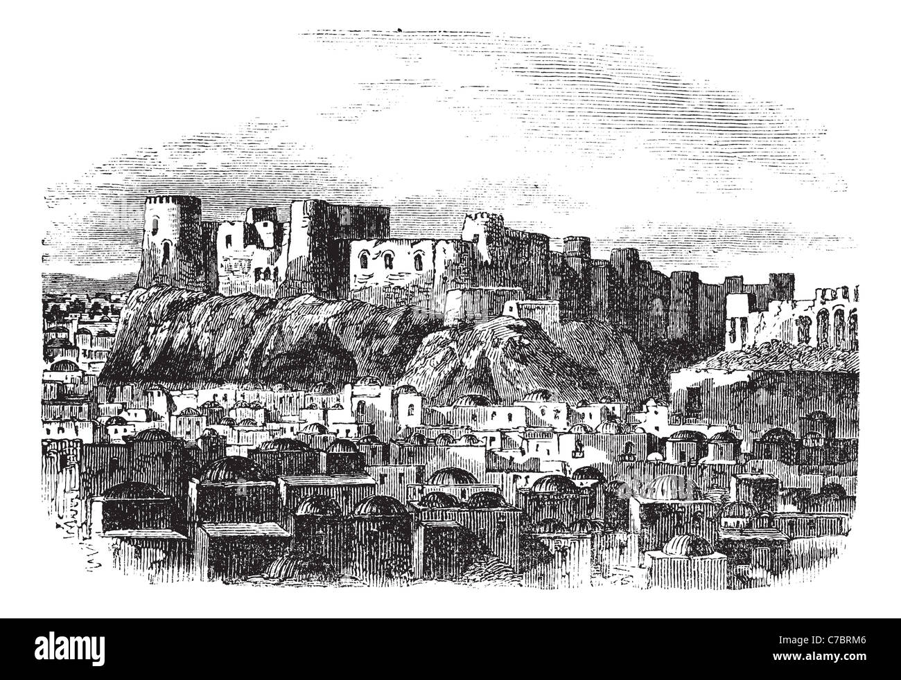 Citadelle de Herat, Afghanistan vintage la gravure. Vieille illustration gravée de citadelle de Herat, années 1800. Banque D'Images