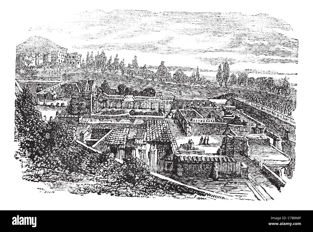 Ruines à Herculanum ou Ercolano, Italie vintage la gravure. Vieille illustration gravée de l'anciennes ruines à Herculaneum, années 1890. Banque D'Images