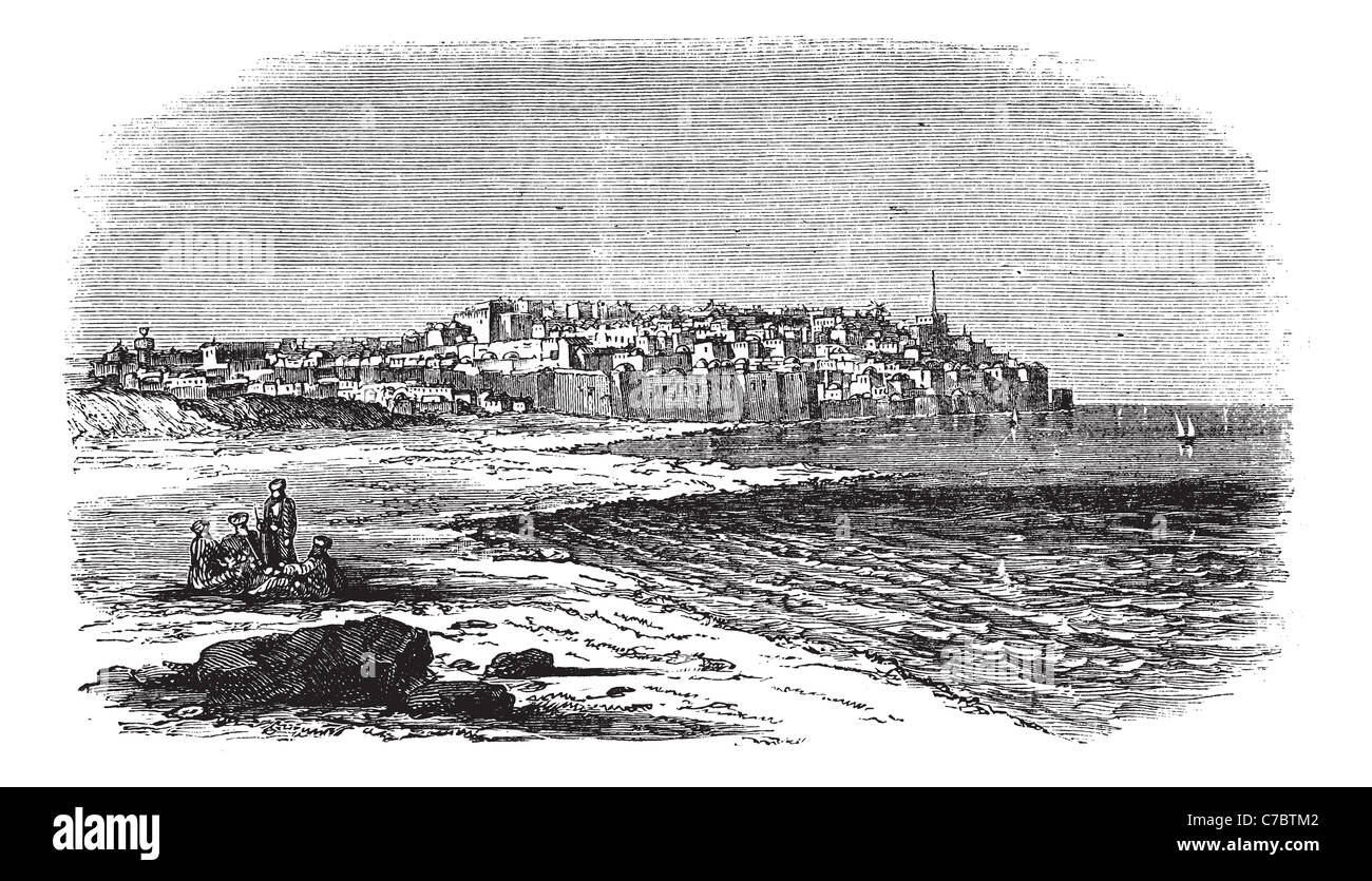 Jaffa en Israël, au cours des années 1890, vintage la gravure. Vieille illustration gravée de port de Jaffa. Banque D'Images