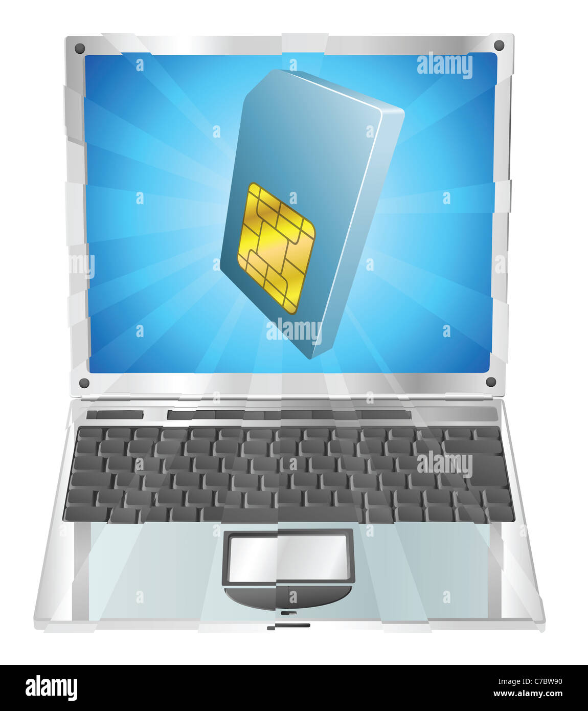 L'icône de carte SIM de téléphone portable qui sort de l'écran du portable concept Banque D'Images
