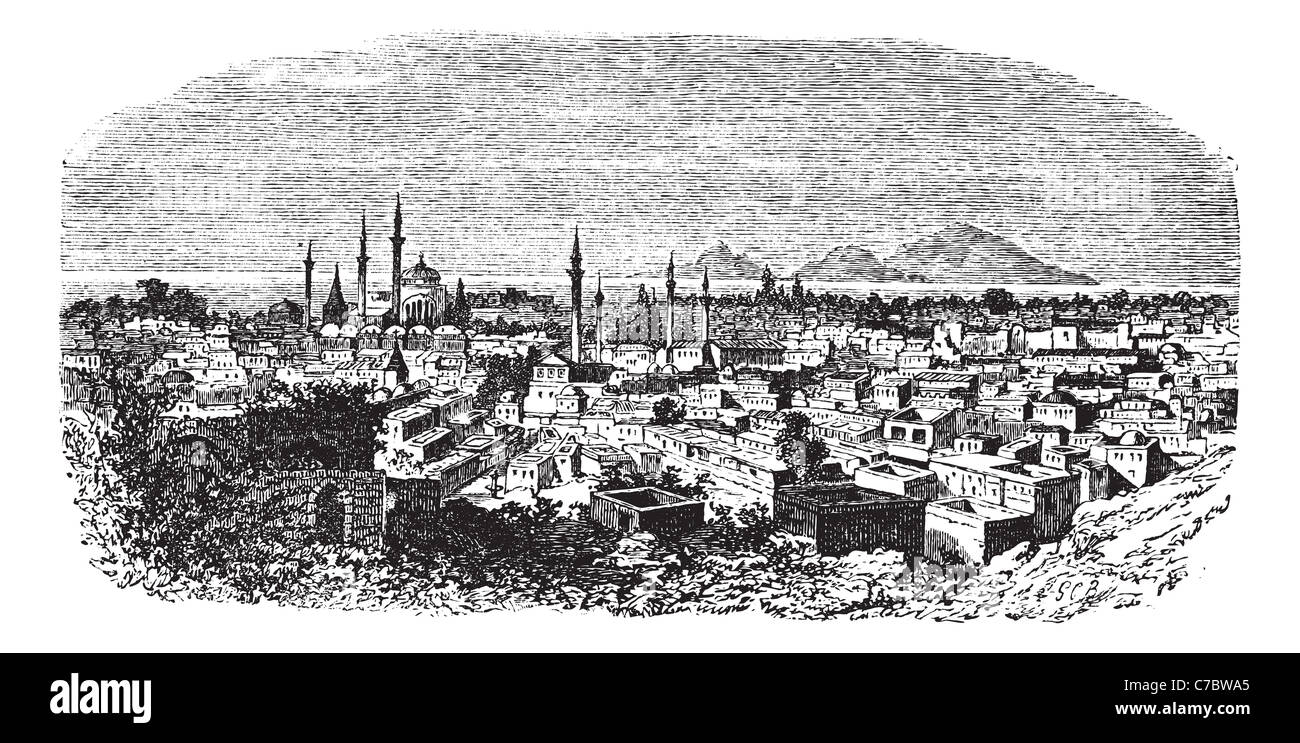 Ou Konieh Koniah ou anciennement connu sous le nom de la ville de Konya d'Icone gravure vintage. Banque D'Images