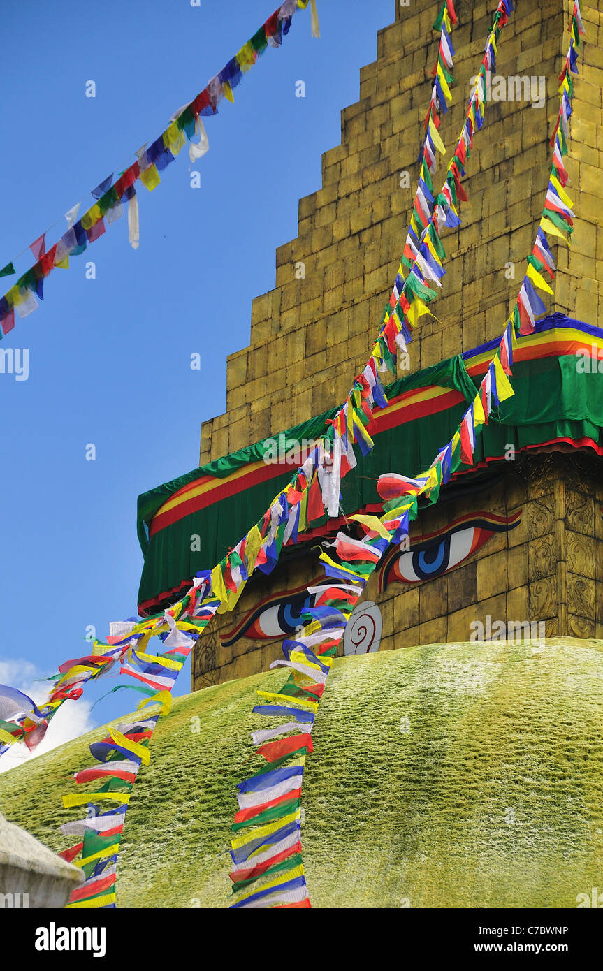 Le bouddhisme tibétain à Boudha stupa Banque D'Images