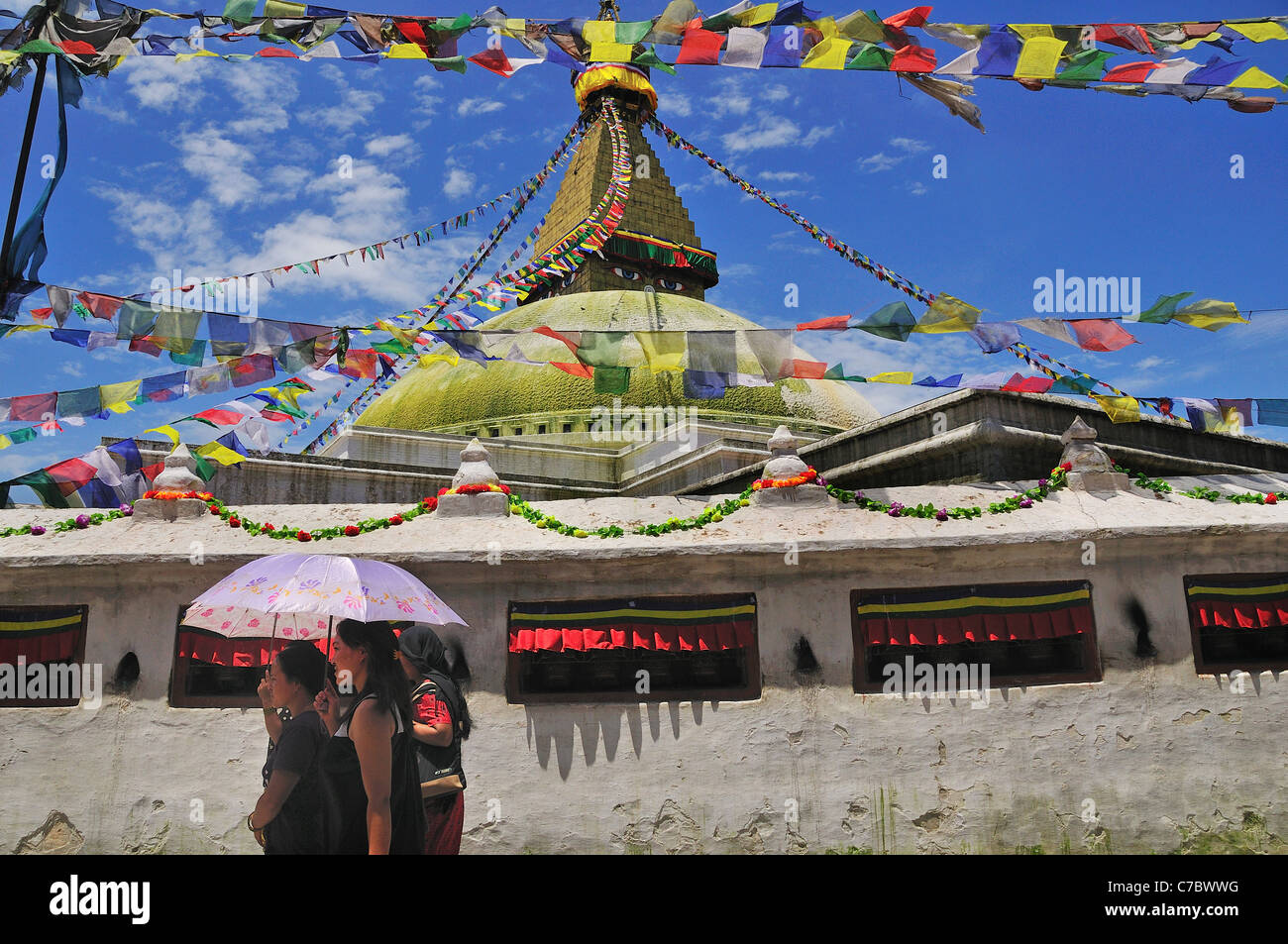 Le bouddhisme tibétain à Boudha stupa Banque D'Images
