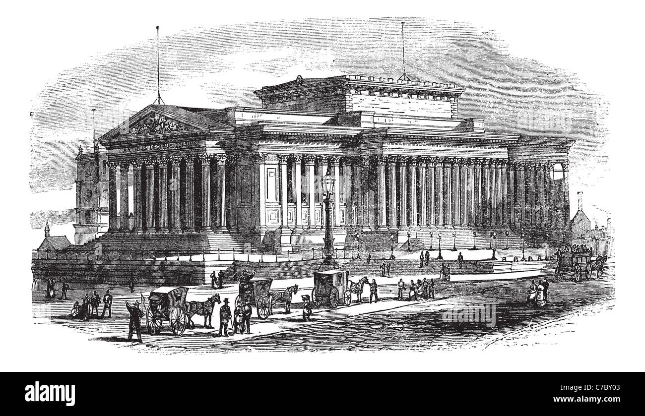 St George's Hall sur Lime Street à Liverpool, en Angleterre, pendant les années 1890, gravure d'époque. Banque D'Images