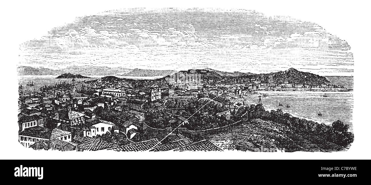 Macao ou Macao, au cours des années 1890, vintage la gravure. Vieille illustration gravée de Macao. Banque D'Images
