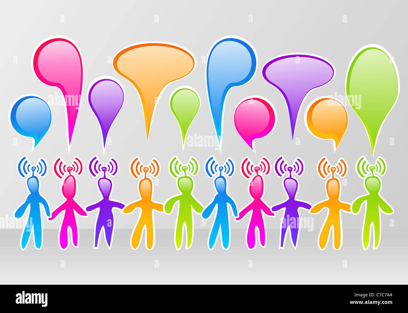 Communauté Réseau social media colorés avec bulle Banque D'Images
