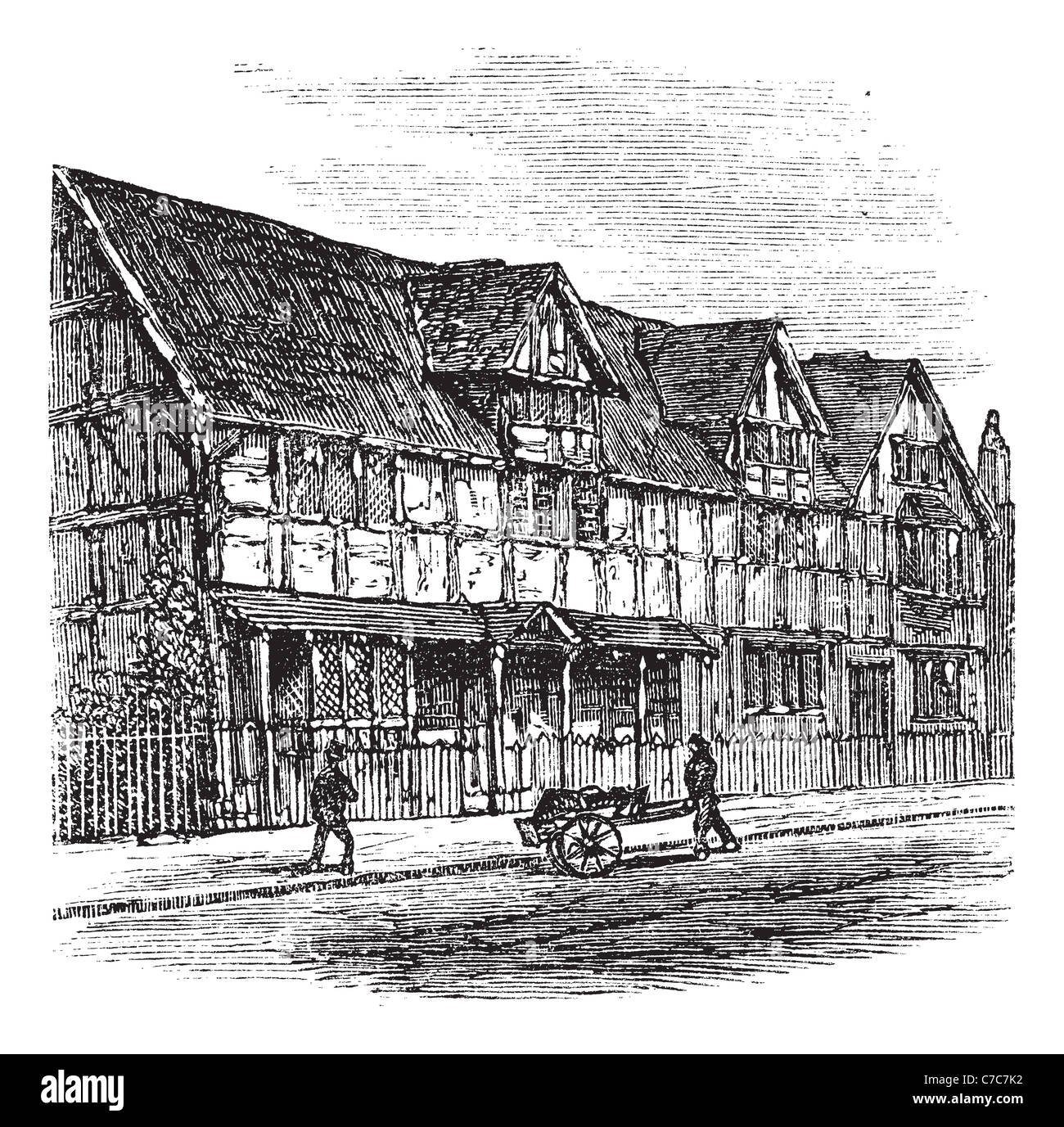 Vue de la chambre que William Shakespeare est né à, Stratford-Upon-Avon, Royaume-Uni. Encyclopédie Trousset (1886 -1891) Banque D'Images