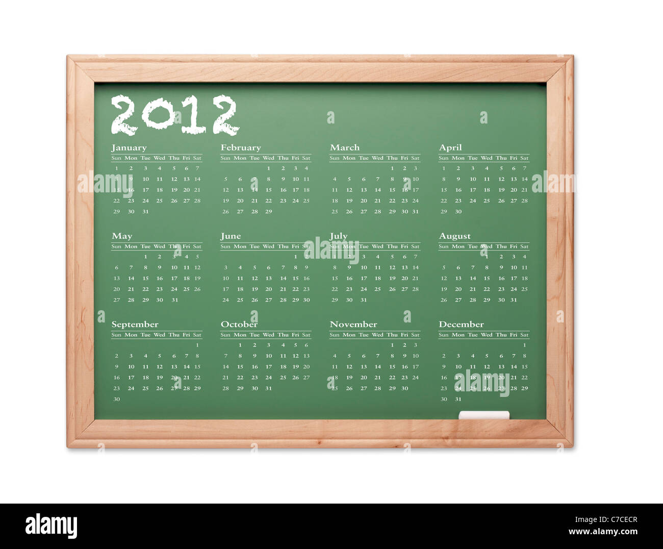 Calendrier 2012 Tableau avec tous les douze mois sur un fond blanc. Banque D'Images