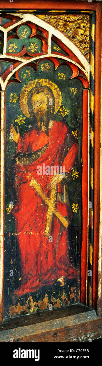 Castle Acre, Norfolk. Jubé, Saint André tenant une croix sautoir English écrans médiévale panneau peint peintures Peinture Banque D'Images