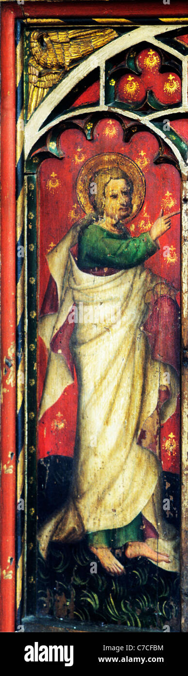 Castle Acre, Norfolk. Jubé, Saint Philippe l'exécution de miches de pain pour nourrir les cinq mille apôtres apôtre Anglais Banque D'Images