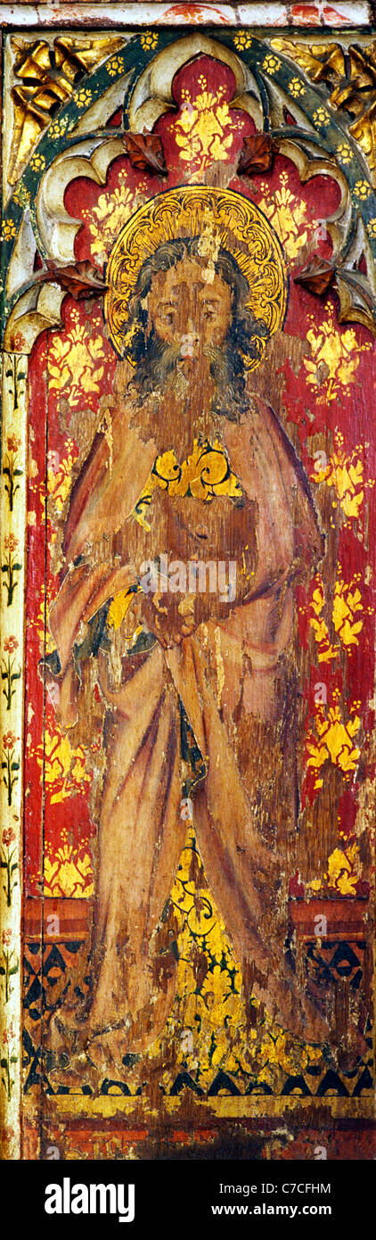 Old Hunstanton, Norfolk. Jubé apôtres anglais écrans médiévale peintures peinture panneaux panneau peint église England UK Banque D'Images