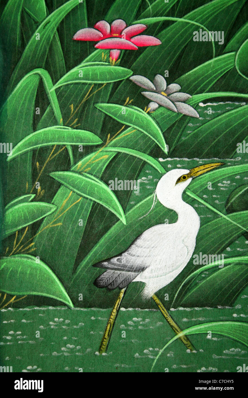 Peinture indonésienne de Egret dans un étang Banque D'Images