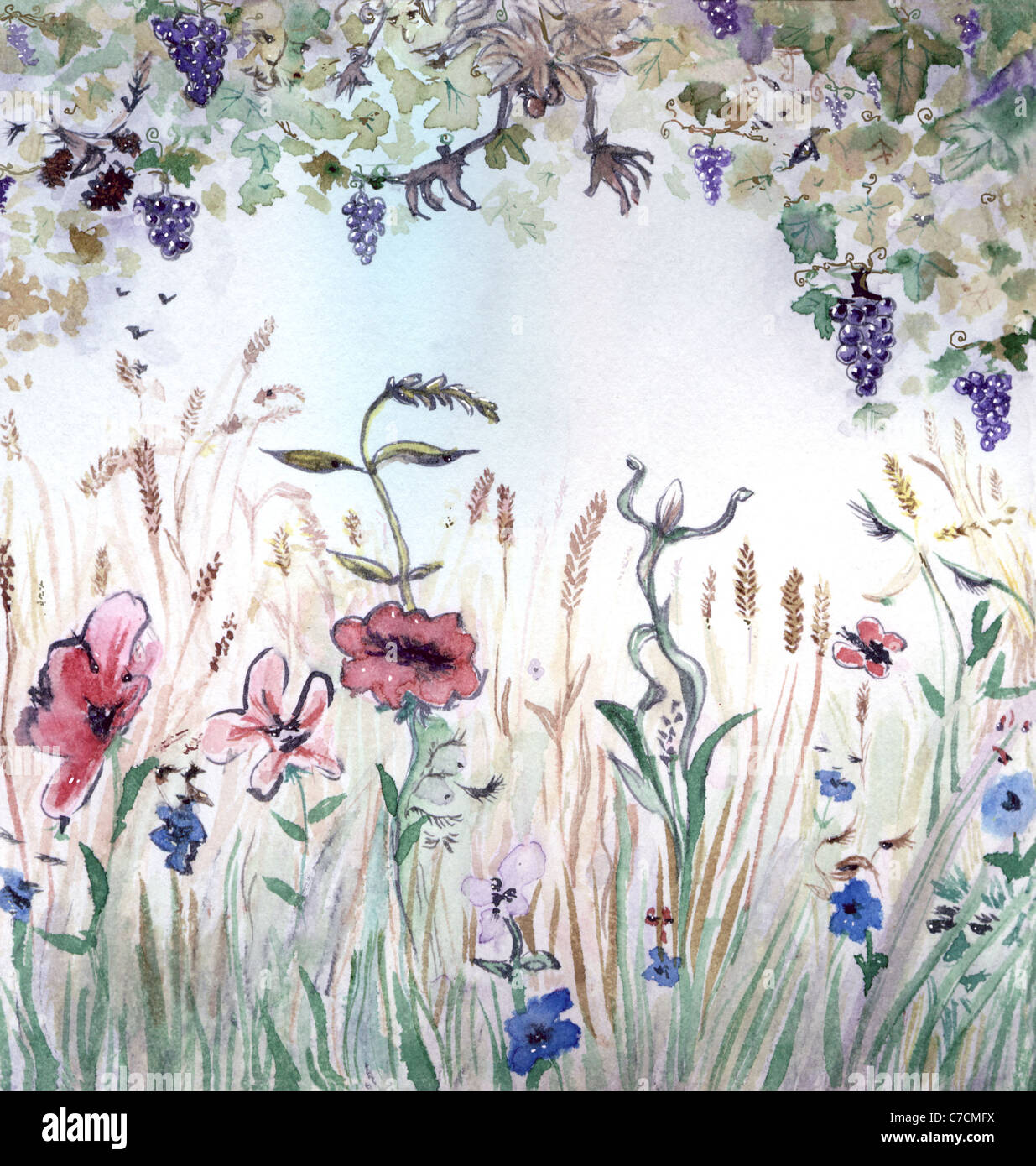 Saison d'automne, l'allégorie, illustration à l'aquarelle Banque D'Images