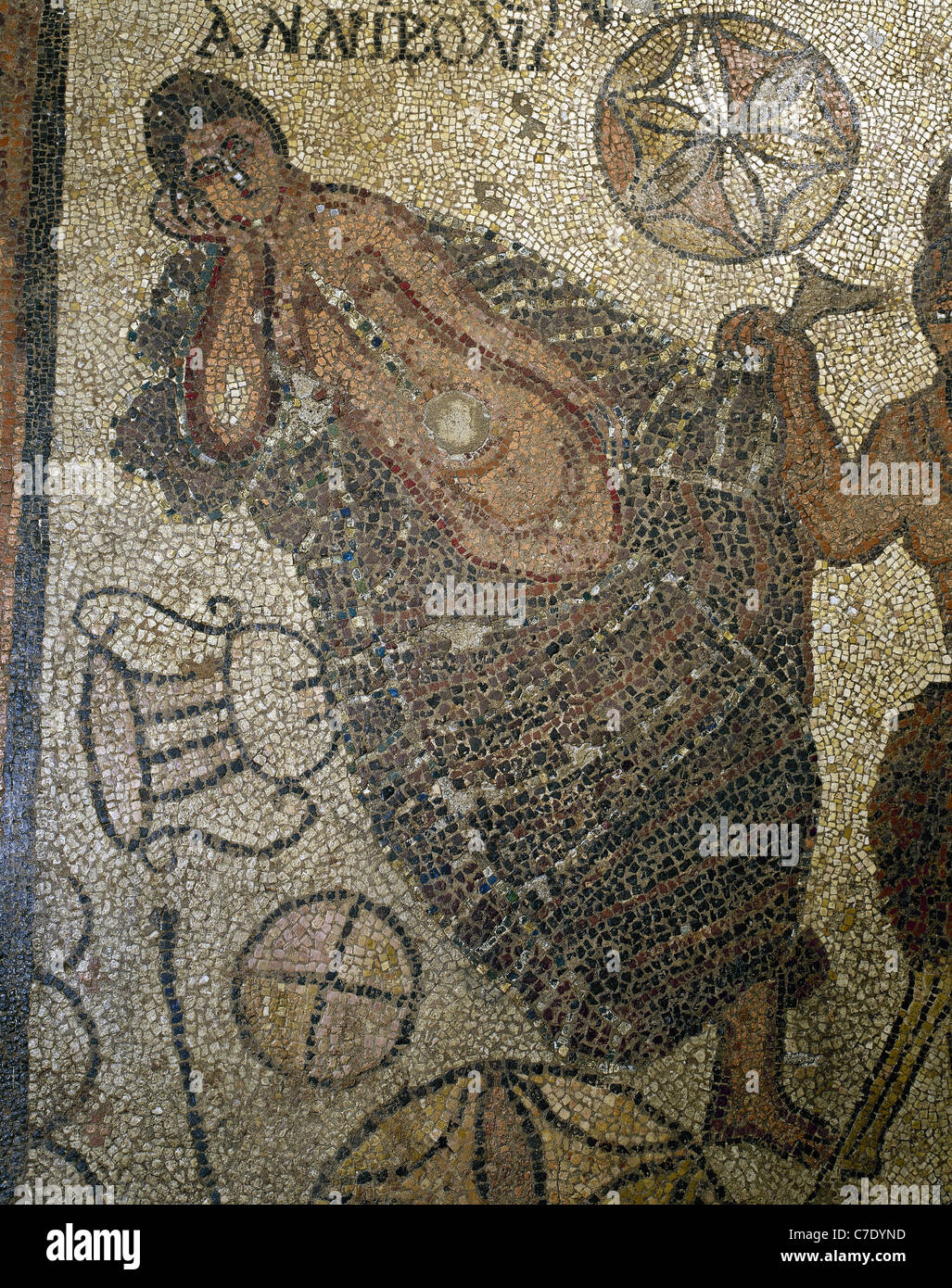 Mosaïque romaine représentant Ariadne dormir. Détail de la mosaïque rencontre entre Ariane et Dionysos Banque D'Images