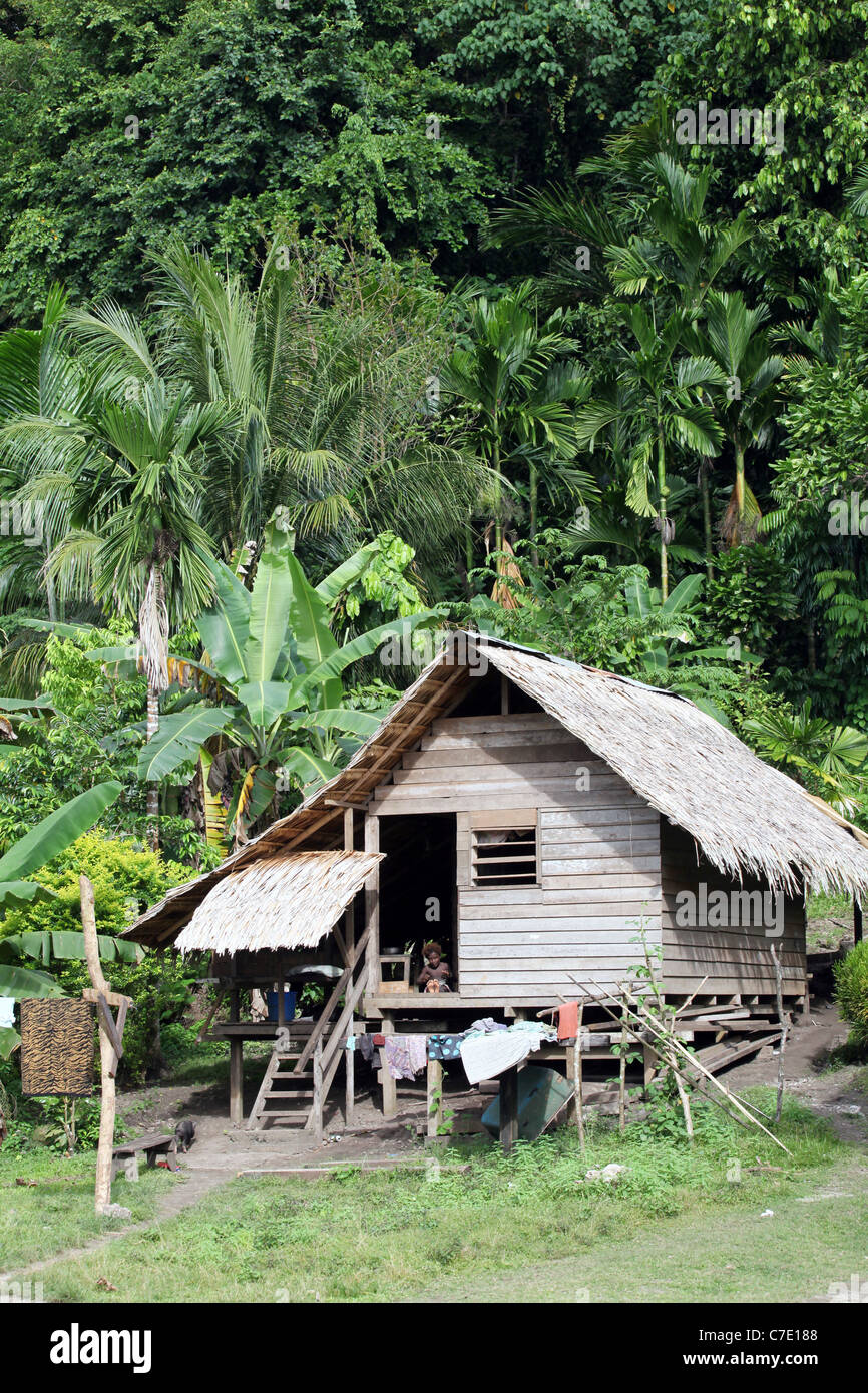 Cabane en bois dans les forêts de l'île de Bougainville, en Papouasie-Nouvelle-Guinée Banque D'Images