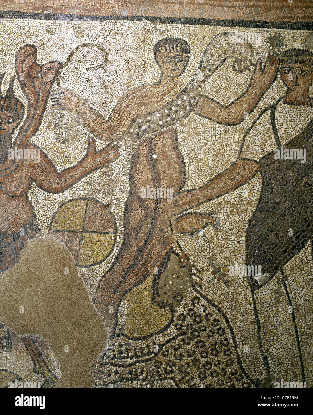 Mosaïque romaine représentant dieu Dionysos. Détail de la mosaïque rencontre entre Ariane et Dionysos. Banque D'Images