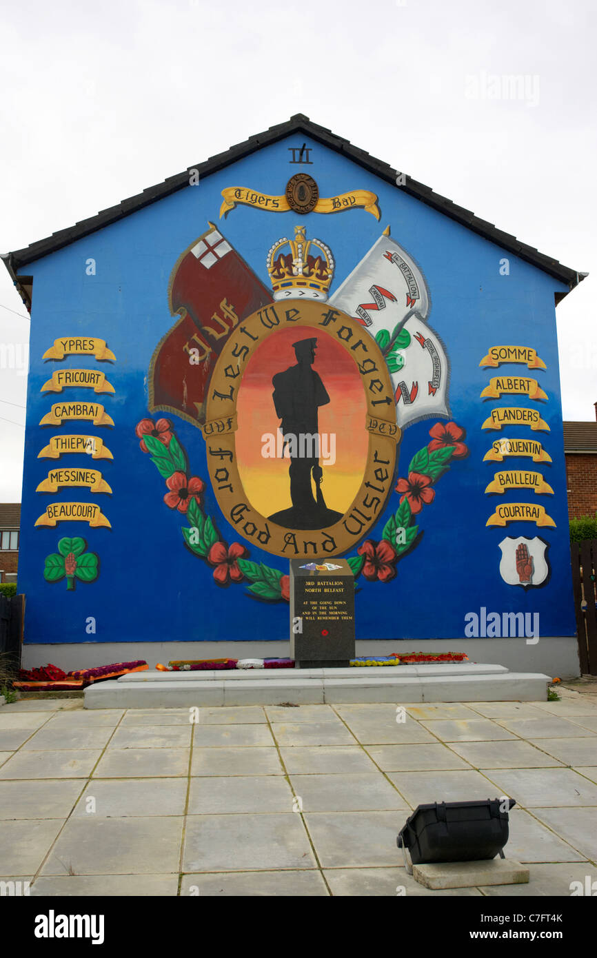 Baie des tigres uvf Ulster Volunteer Force, Royal Irish Rifles war memorial peinture murale mur loyaliste belfast nord Banque D'Images