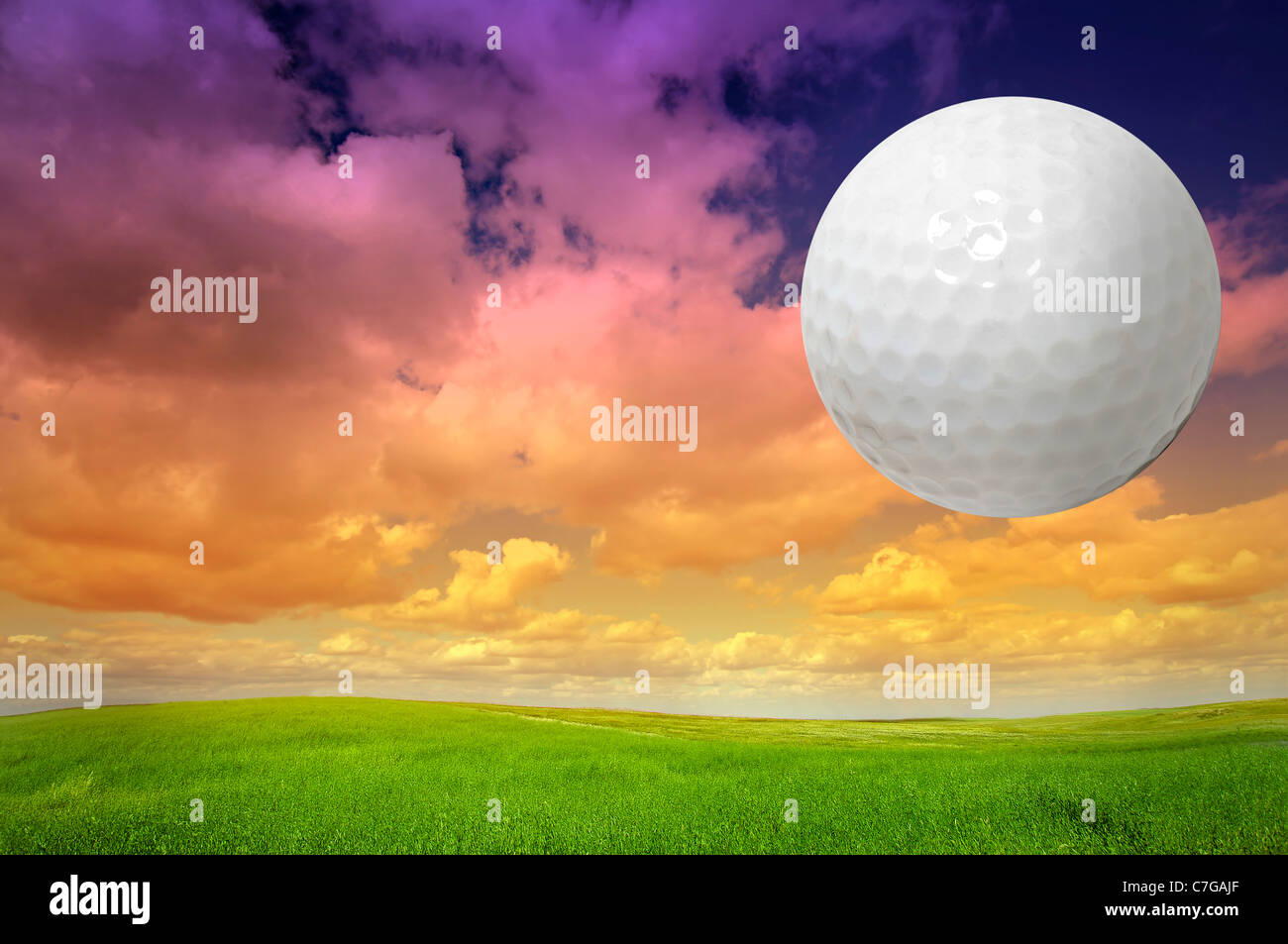 Balle de golf dans un terrain de golf vert Banque D'Images