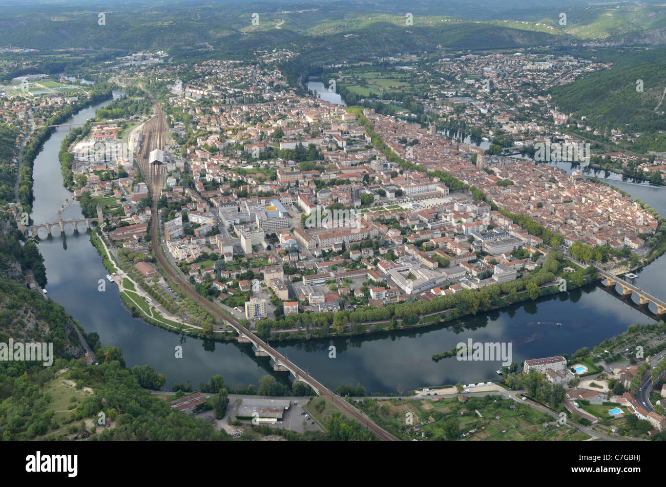 Ville Cahor, dans la région Midi-Pyrénées. avec pont Valentré pont fortifié du 14ème siècle. France Banque D'Images