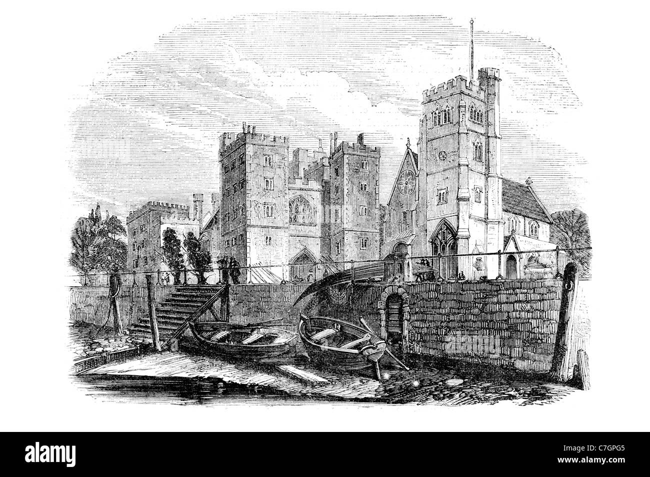 Lambeth Palace la résidence londonienne officielle l'archevêque de Canterbury, Angleterre Tamise grand hall tower chapelle marsh brique tudor Banque D'Images