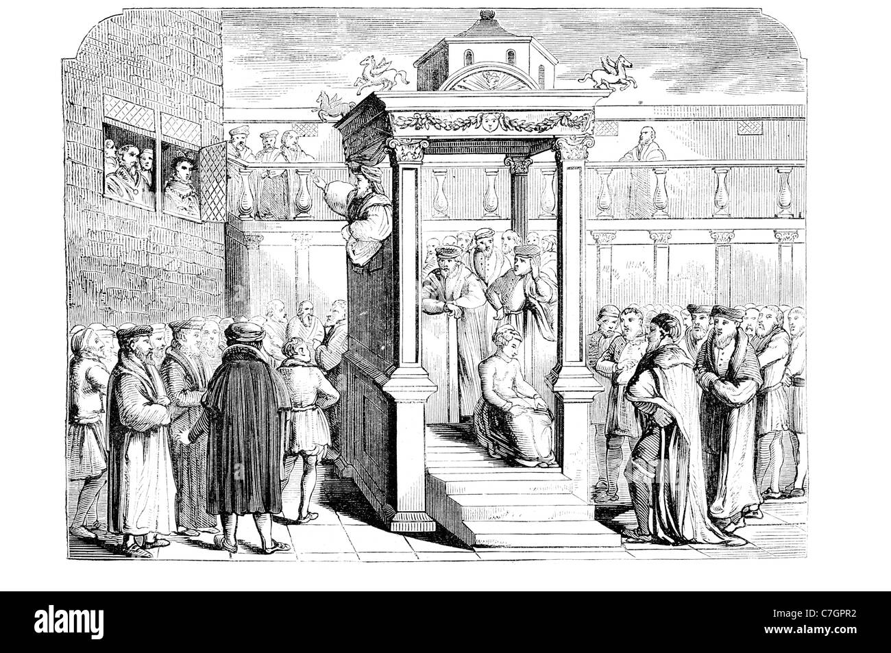 Hugh Latimer prêcher avant d'Édouard VI Autres Clare College Cambridge Évêque Worcester au bûcher trois martyrs d'Oxford Banque D'Images