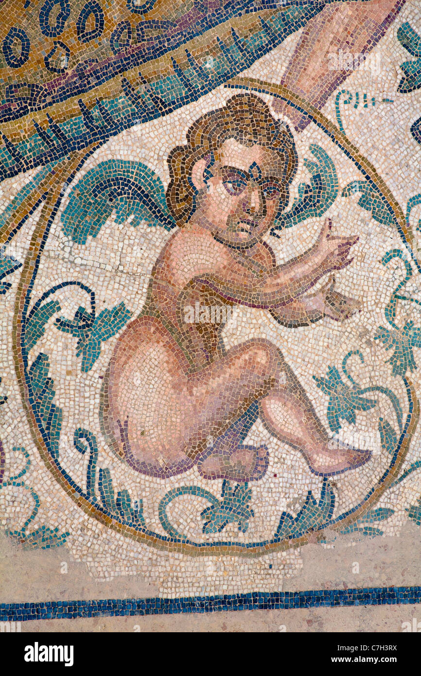 Mosaïque dans l'Triclinium, salle à manger, la Villa Romana del Casale, Piazza Armerina, Sicile, Italie Banque D'Images