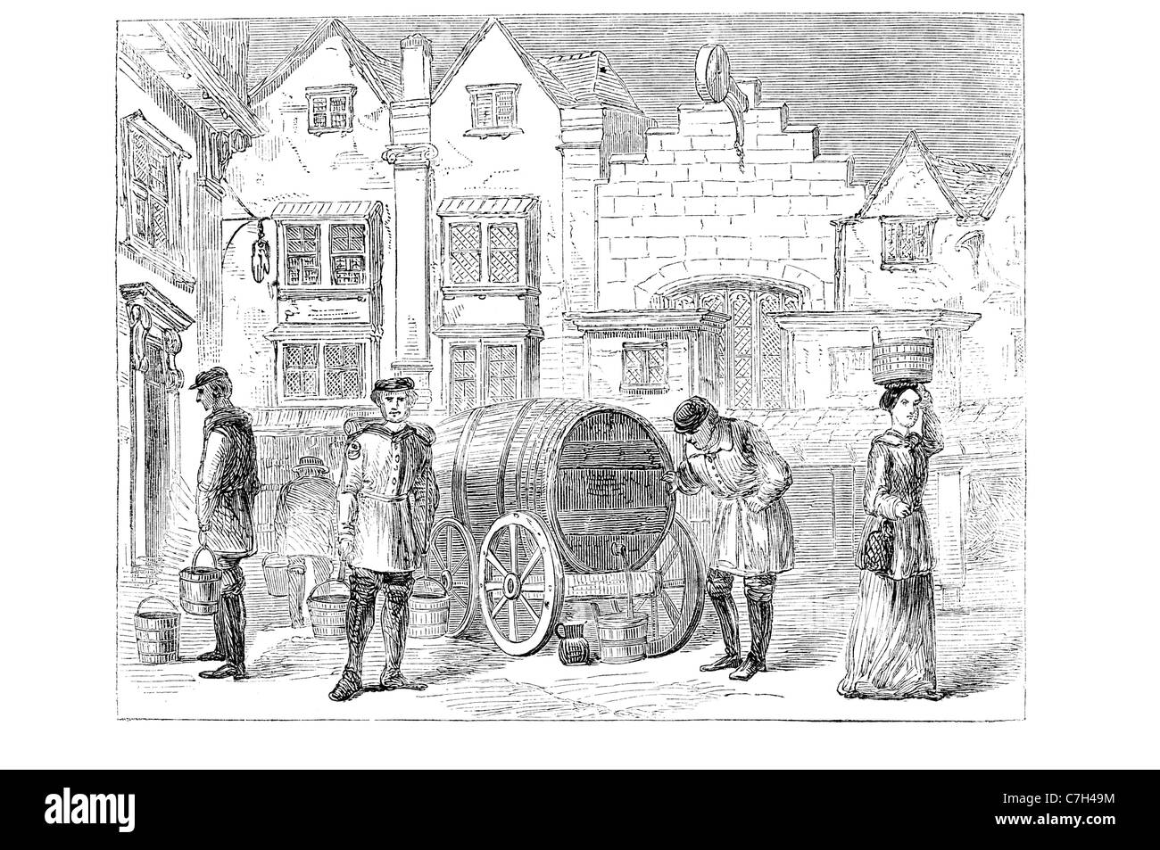 Vieux Londres porteur d'eau à partir de la gravure ancienne Banque D'Images