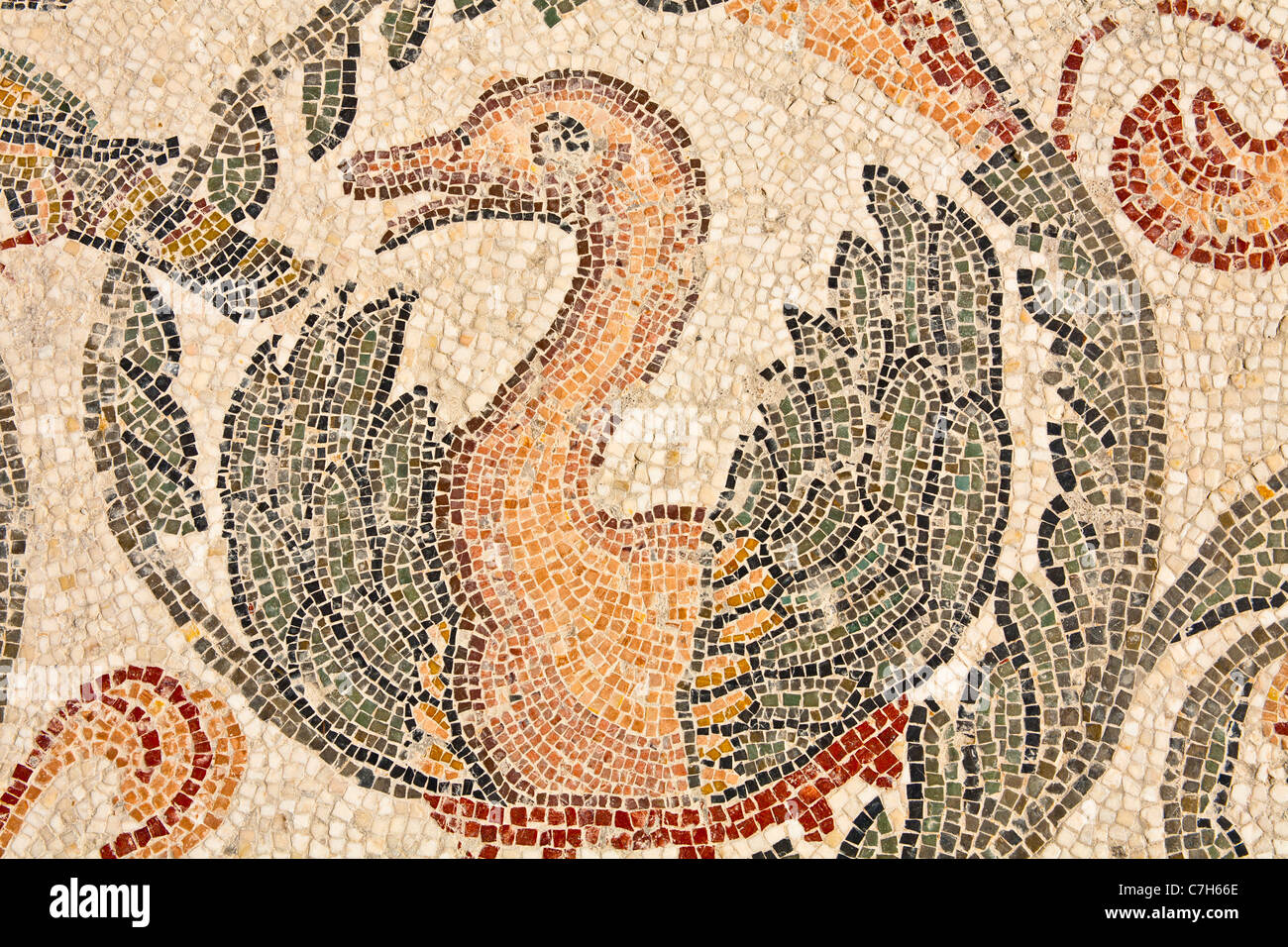 Mosaïque des animaux à l'extérieur du Triclinium, Villa Romana del Casale, Piazza Armerina, Sicile, Italie Banque D'Images