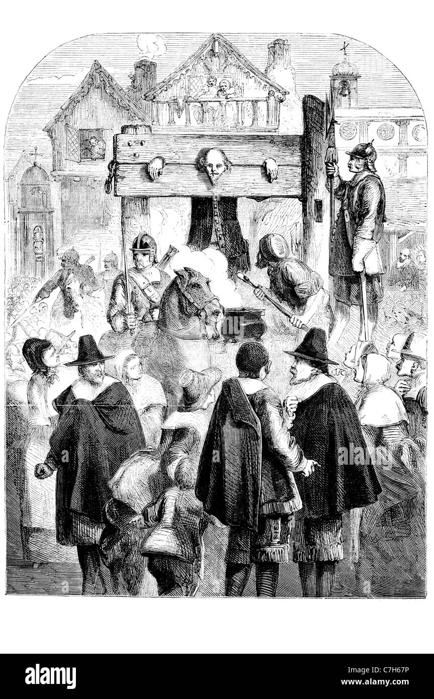 La punition physique médiévale pilori William avocat auteur figure politique polémiste Puritan Banque D'Images