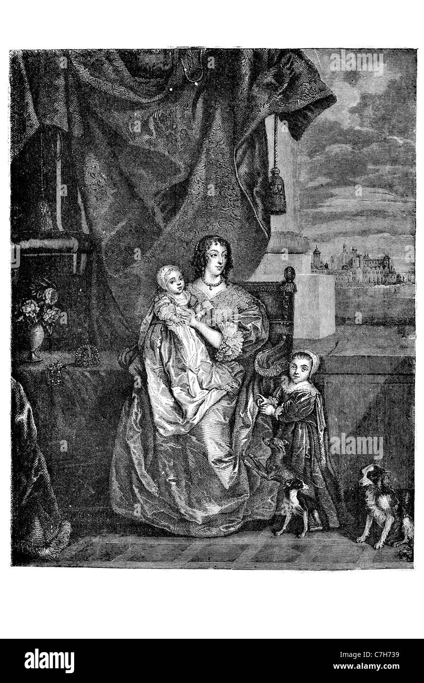 Henrietta Maria Reine consort de France Charles II, Jacques II et VII Je fils fille enfant enfants prince princesse Banque D'Images