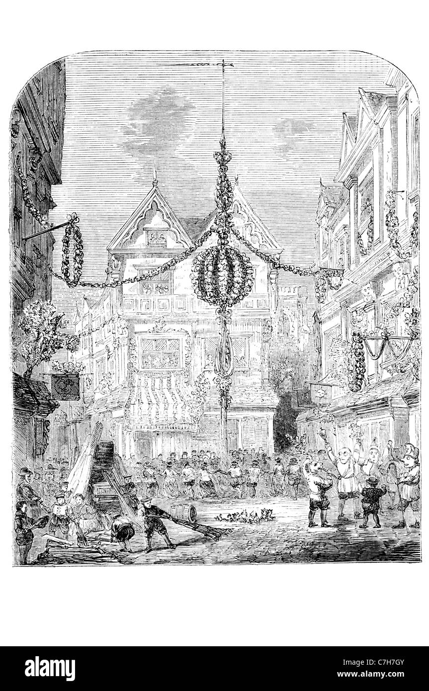 La réjouissance restauration Charles II celerbration rue Street Londres Angleterre Ecosse Irlande royaumes monarque royal regal Banque D'Images