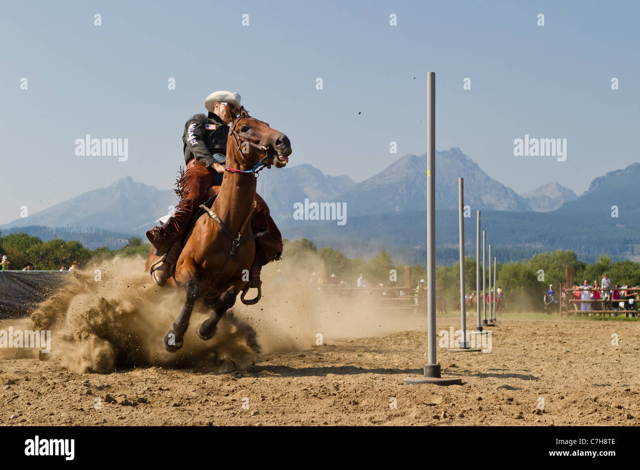 La concurrence sur le cow-boy de flexion Pôle Banque D'Images