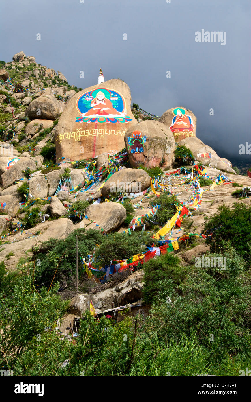 Peintures rupestres de Drepung Tsongkhapa Banque D'Images