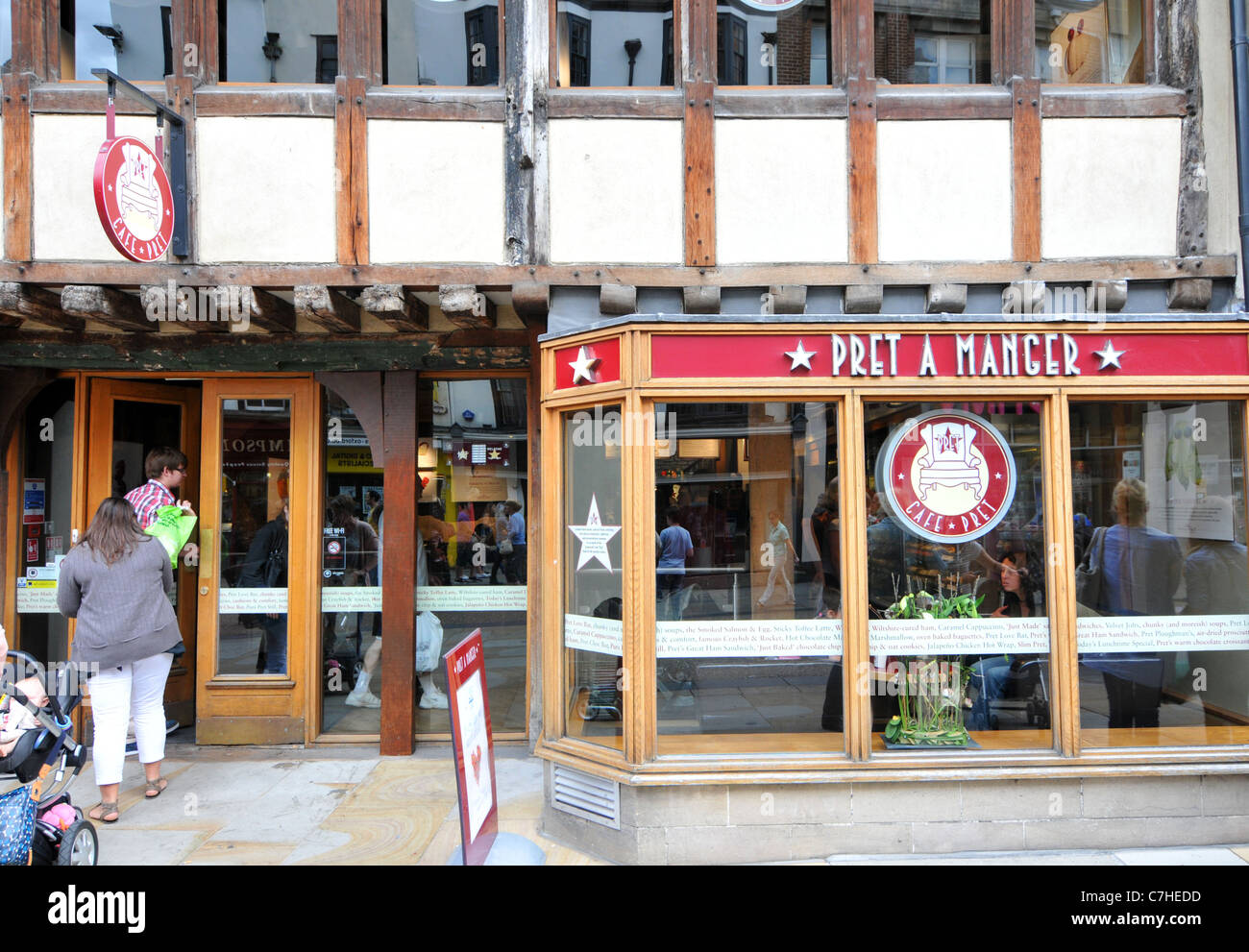 Pret a manger café bâtiment traditionnel Oxford Cornmarket Street Banque D'Images