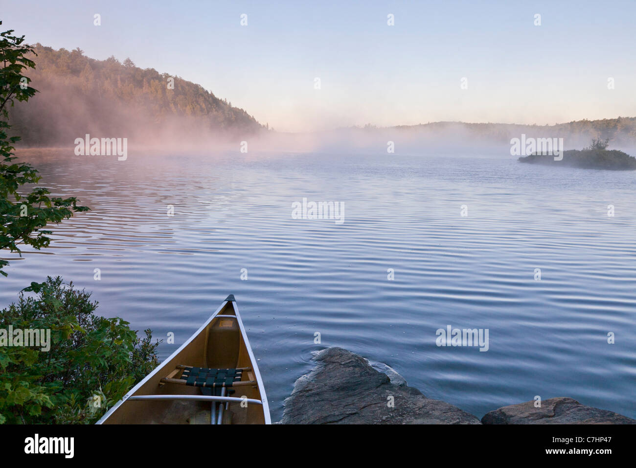 Grand lac Porcupine à l'aube, Algonquin Provincial Park, Ontario, Canada Banque D'Images